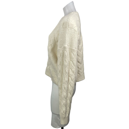 Joie Women's Cream Wool Cable Knit Long Sleeve Crew Neck Sweater Top Size M
