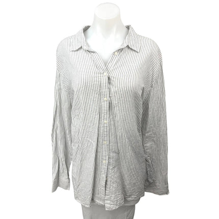 Banana Republic Women's Linen White Gray Striped Button Down Shirt Top Sz XXL