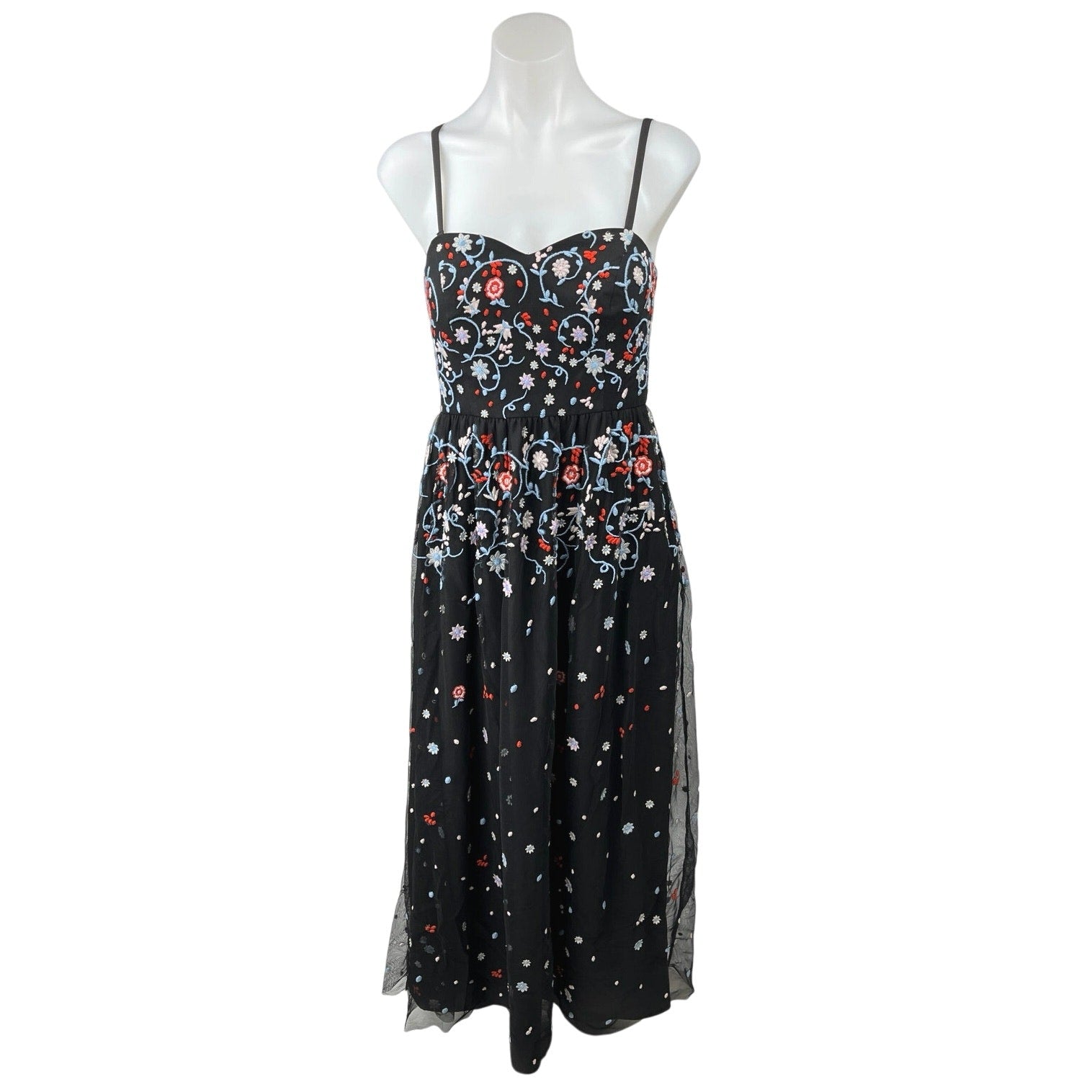 Modcloth Black Floral Tulle Embroidered Sleeveless A Line Midi Dress Size S Modcloth Black Floral Tulle Embroidered Sleeveless A Line Midi Dress Size S