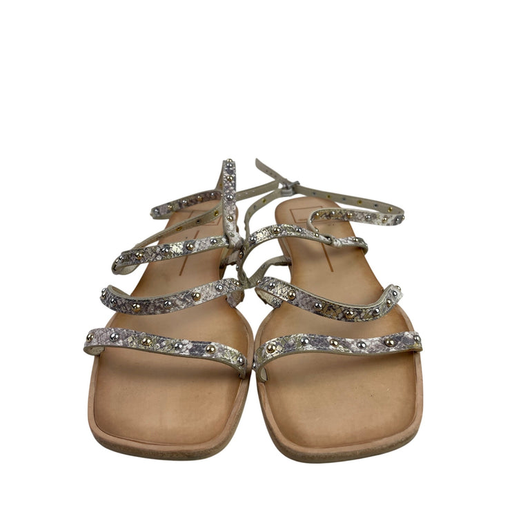 Dolce Vita Rozie Gray Snakeskin Studded Strappy Squre Neck Sandals Size 9.5
