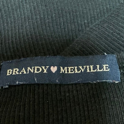 Brandy Melville Black Short Sleeve Ribbed Knit Button Up T Shirt Crop Top Size S