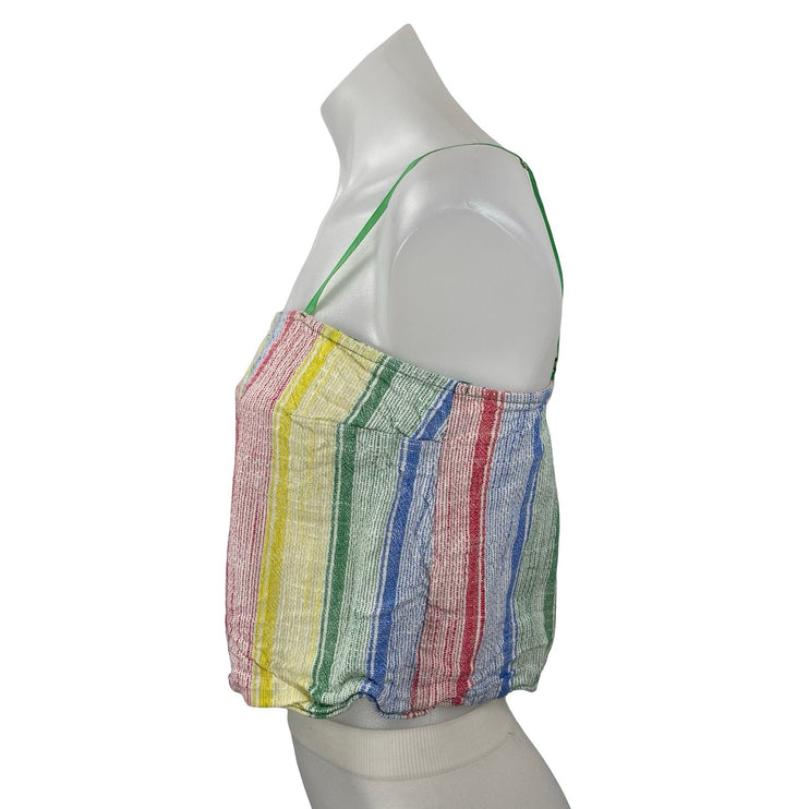 Urban Outfitters Linen Women's Rainbow Stripe Sleeveless Crop Cami Tank Top Sz M