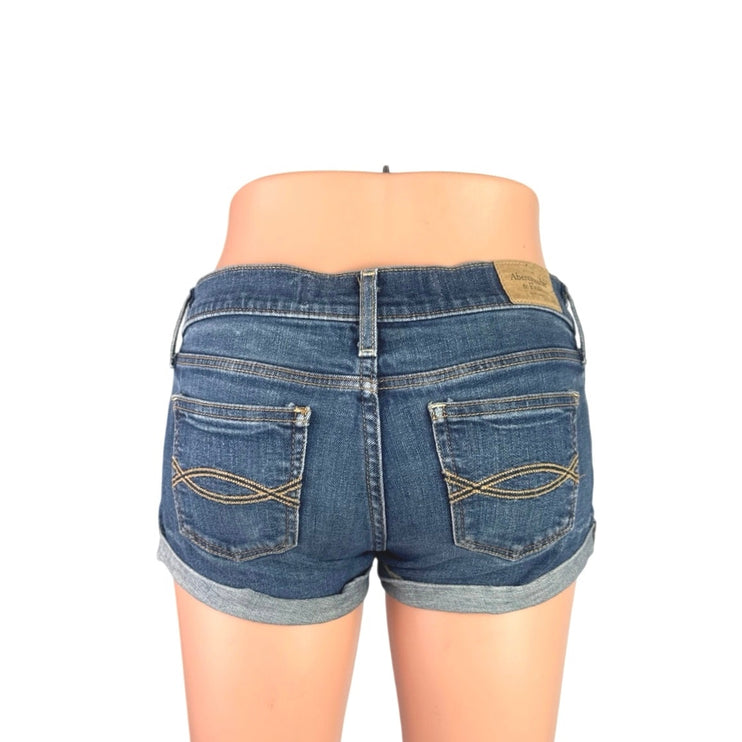 Abercrombie & Fitch Blue Low Rise Cuffed Micro Mini Denim Jean Shorts Size 24