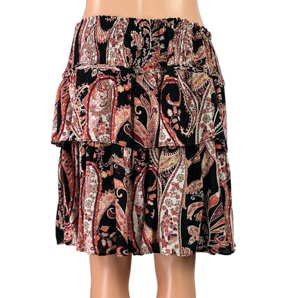 Anthropologie Myla Ruffled Boho High Waist Paisley Tiered A Line Mini Skirt Sz L