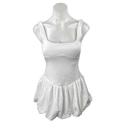 Zara Women's White Sleeveless Square Neck Bubble Hem Mini A-Line Tank Dress Sz S