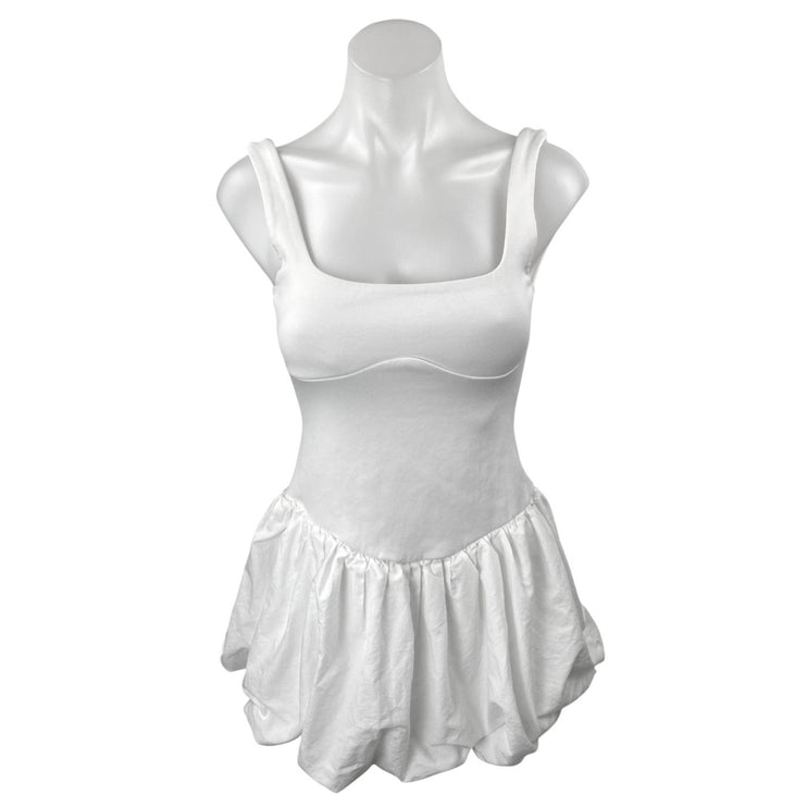 Zara Women's White Sleeveless Square Neck Bubble Hem Mini A-Line Tank Dress Sz S