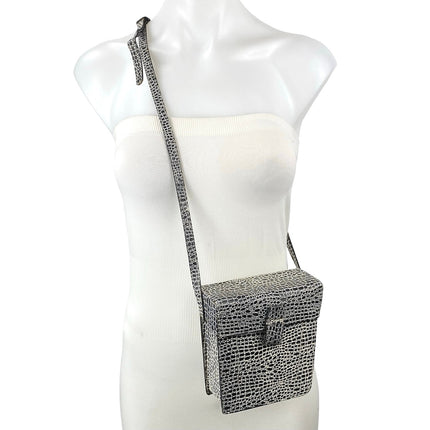 Mundi Women's Black White Snakeskin Animal Print Leather Crossbody Handbag OS