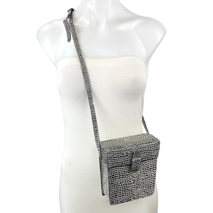 Mundi Women's Black White Snakeskin Animal Print Leather Crossbody Handbag OS