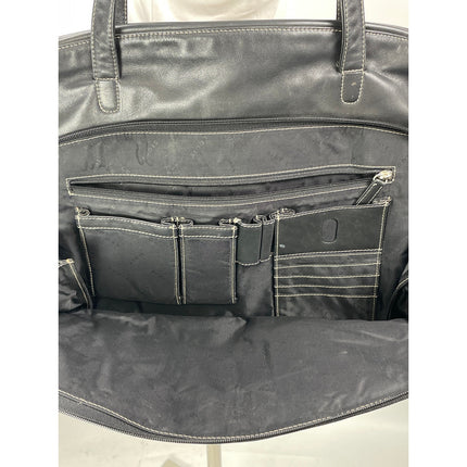 Lodis Women's Black Leather Zip Shoulder Travel Messenger Tote Handbag Size OS