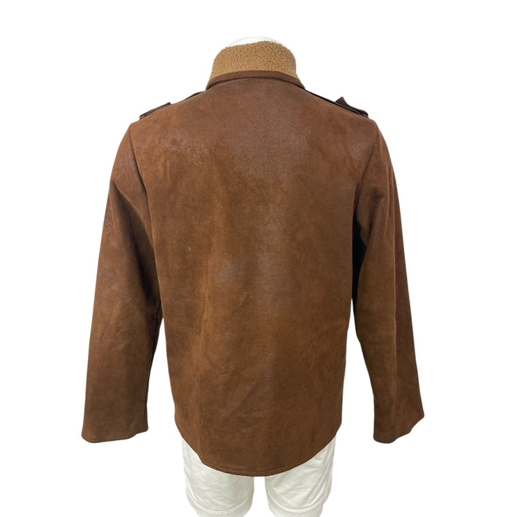 Koto Brown Suede Leather Button Long Sleeve Safari Field Utility Coat Jacket L