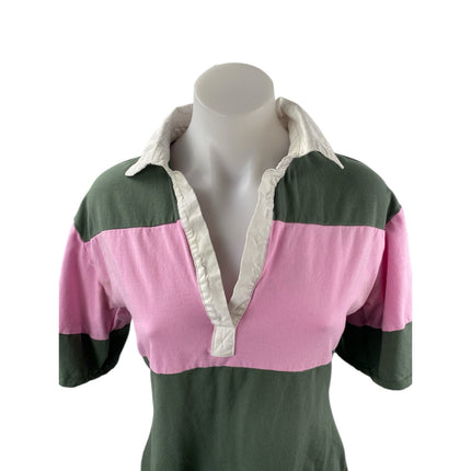 Free Assembly Women's Green Pink Stripe Colorblock Polo Shirt Mini Dress Size XS