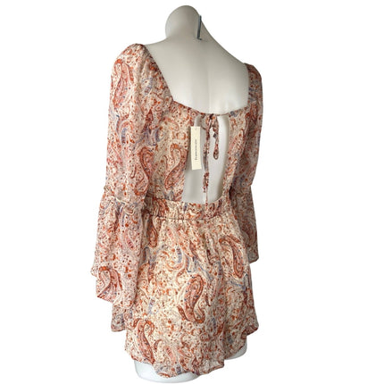 NEW Francesca's Mi Ami Multicolor Paisley Long Bell Sleeve Romper Shorts Size S