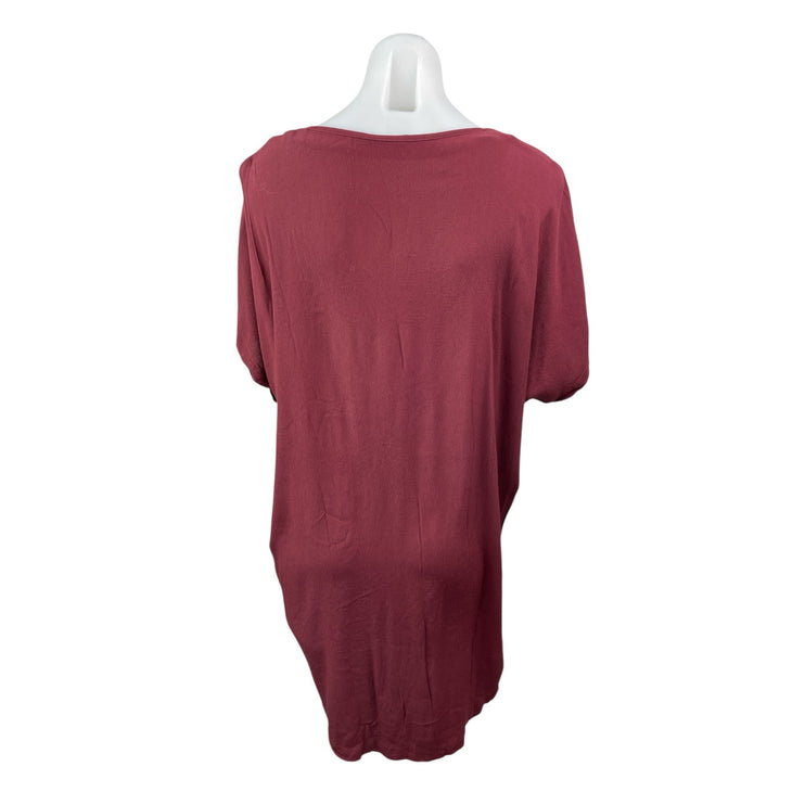 Madewell Women's Red V Neck Short Sleeve Button Front Mini Shirt Shift Dress L