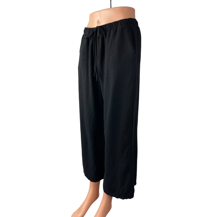 Stradivarius Womens Black Linen High Rise Pocket Wide Leg Trousers Pants Size XL
