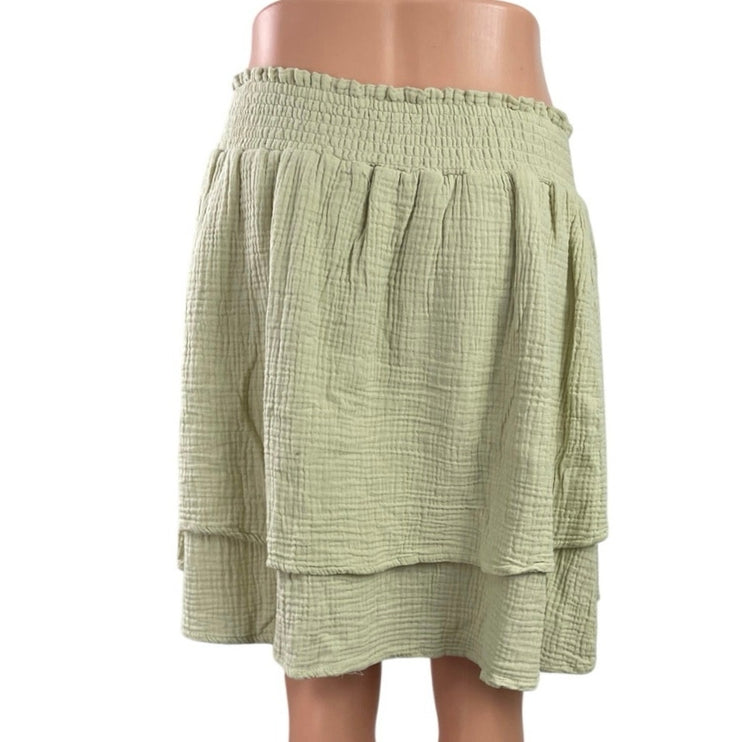 C&C California Green Smocked Boho Tiered Gauze Pleated A Line Mini Skirt Size L