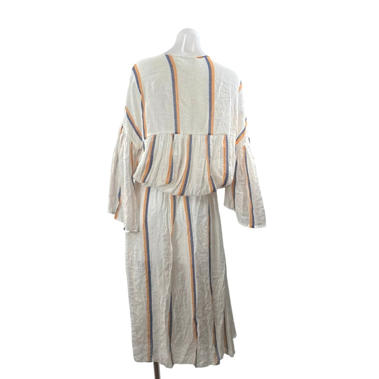 LOVE Binetti Monaco Striped Long Sleeve Tie Waist Midi Shift Kaftan Dress Sz XS