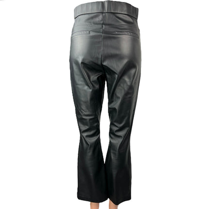 Zara Women's Black Leather High Waist Flared Bell Bottom Crop Ankle Pants Size M