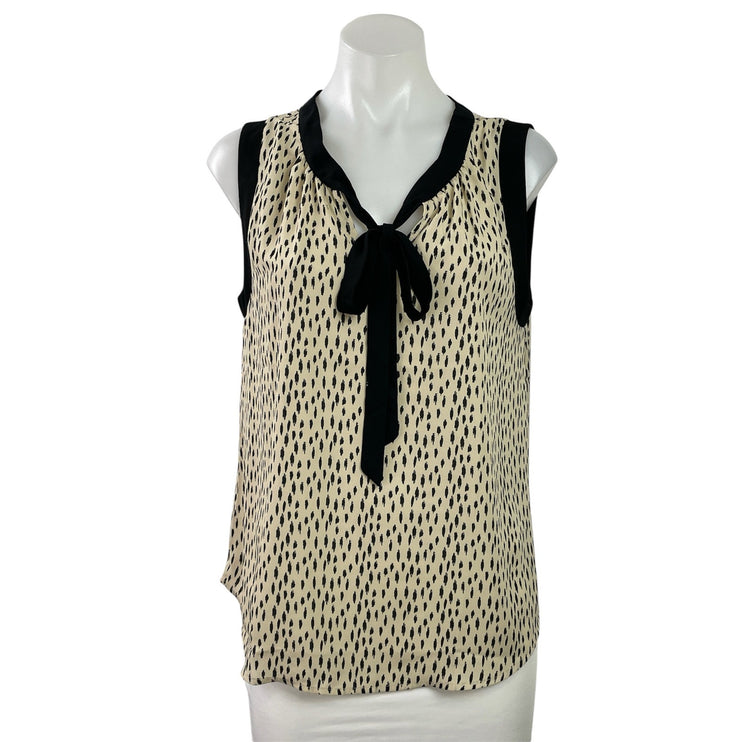 West K Women's Beige Black Dotted Tie Bow Sleeveless Tank Blouse Top Size M