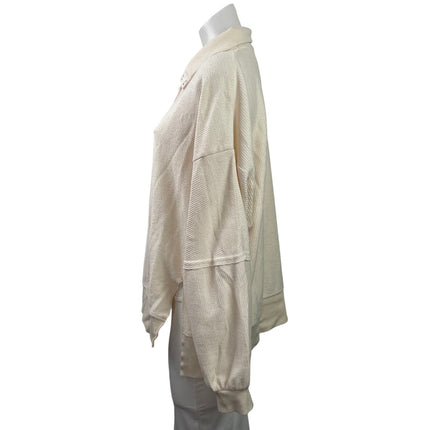 Thread + Supply Women's Cream Long Sleeve Snap Rib Knit Polo Sweatshirt Top M