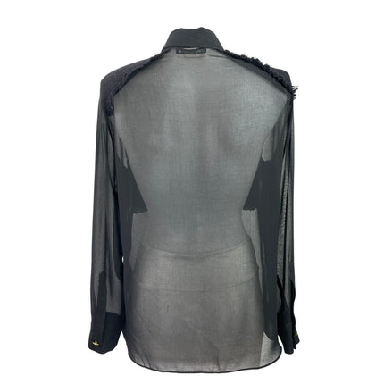 Zara Women's Black Mesh Sheer Pocket Long Sleeve Button Down Shirt Top Size S