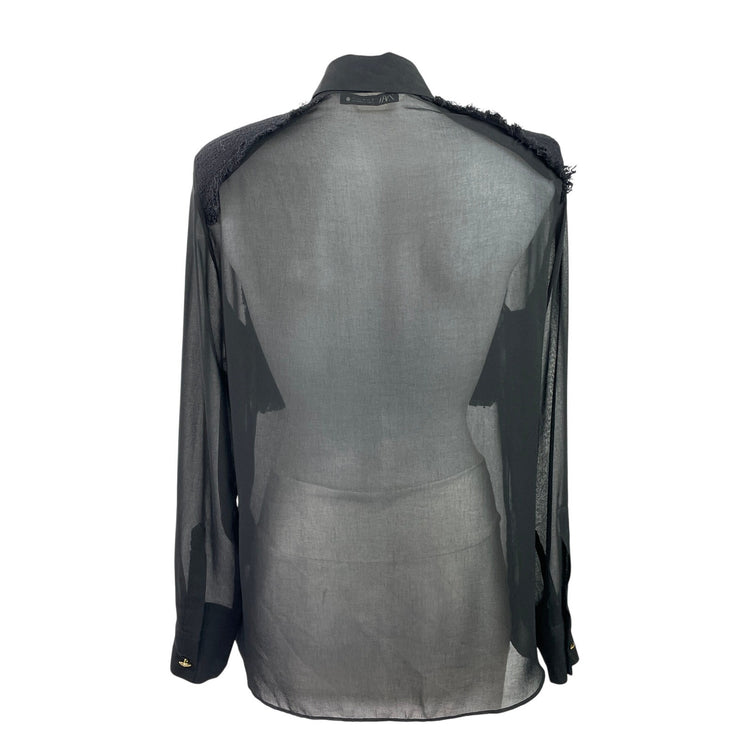 Zara Women's Black Mesh Sheer Pocket Long Sleeve Button Down Shirt Top Size S