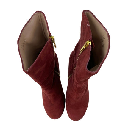 DKNY Teryn Women's Red Suede Round Toe Heeled Platform Zip Up Ankle Boots 6.5