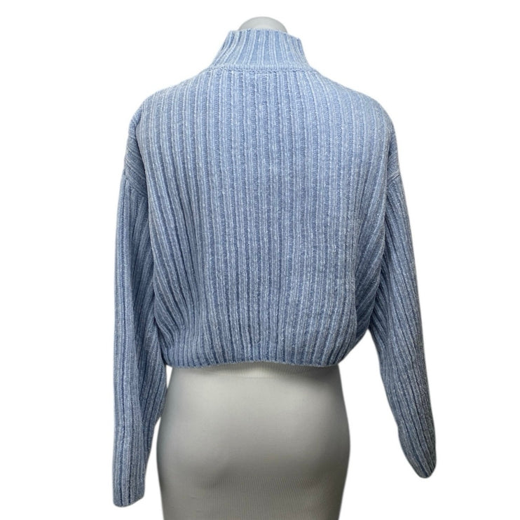 H&M Divided Blue Long Sleeve Turtleneck Ribbed Knit Cropped Sweater Top Size M