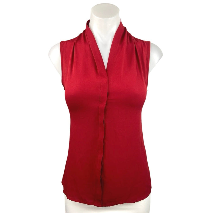 Banana Republic Red V Neck Sleeveless Career Button Down Blouse Top Size 2