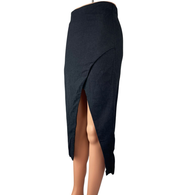 NEW Abercrombie & Fitch Women's Black Linen High Rise Midi Pencil Wrap Skirt XS