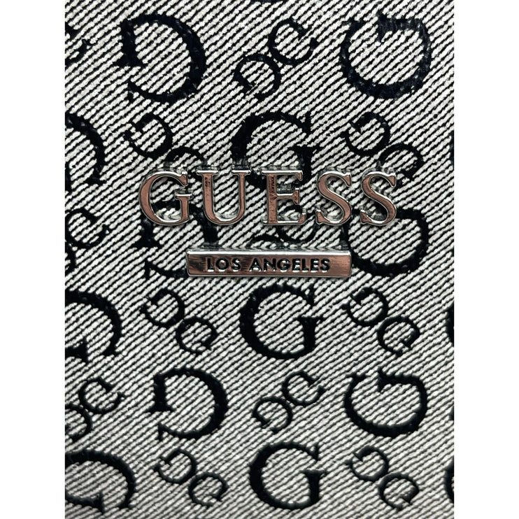 Guess Gray Black Monogram Jacquard Logo Removable Pouch Shopper Tote Bag OS
