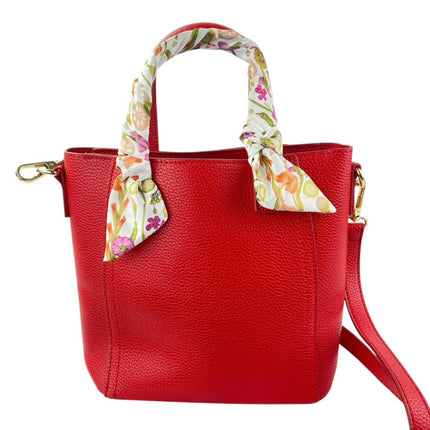 Estee Lauder Women's Red Floral Faux Pebbled Leather Handbag Crossbody Purse Bag