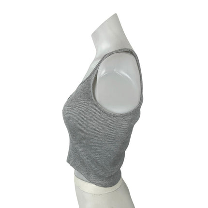 John Galt Saint Barth Women's Gray Ribbed Graphic Sleeveless Crop Tank Top Sz S