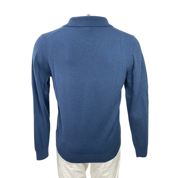 Reiss Men's Blue Long Sleeve Collared Polo Knit Sweatshirt Sweater Top Size M