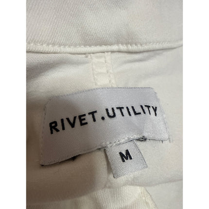 Rivet Utility Women's White Zip Up Short Sleeve Denim Jean Coverall Jumpsuit M