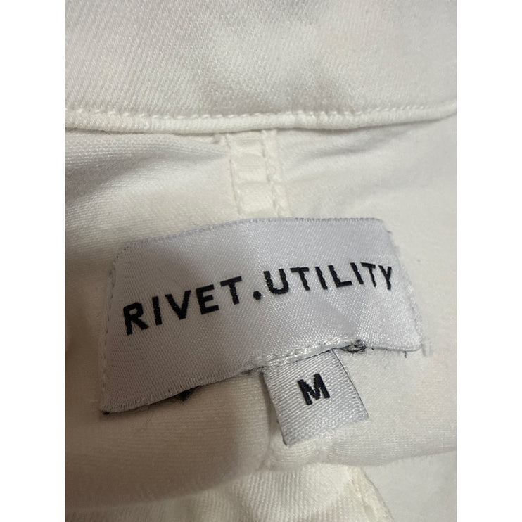 Rivet Utility Women's White Zip Up Short Sleeve Denim Jean Coverall Jumpsuit M