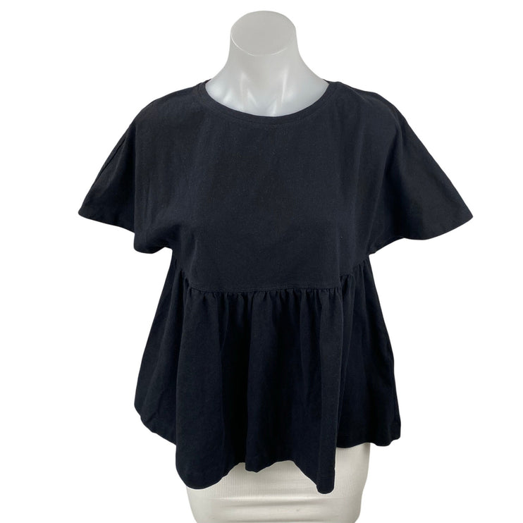 Zara Women's Black Short Sleeve Loose Oversized Boxy Peplum Blouse Top Size S