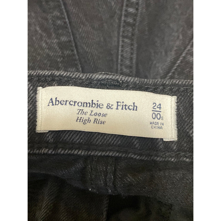 Abercrombie & Fitch Black High Rise Loose Baggy Wide Leg Denim Jeans Pants Sz 24