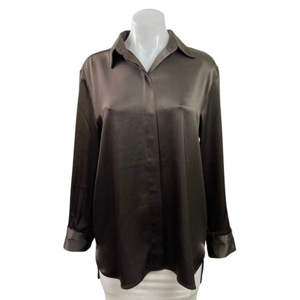 NEW Aritzia Babaton Brown Silk Satin Long Sleeve Button Down Shirt Top Size XS