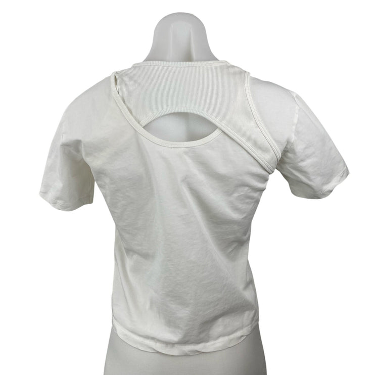 Dion Lee Women's White Cut Out Yoga Sports Athletic Activewear T-Shirt Top Sz XS