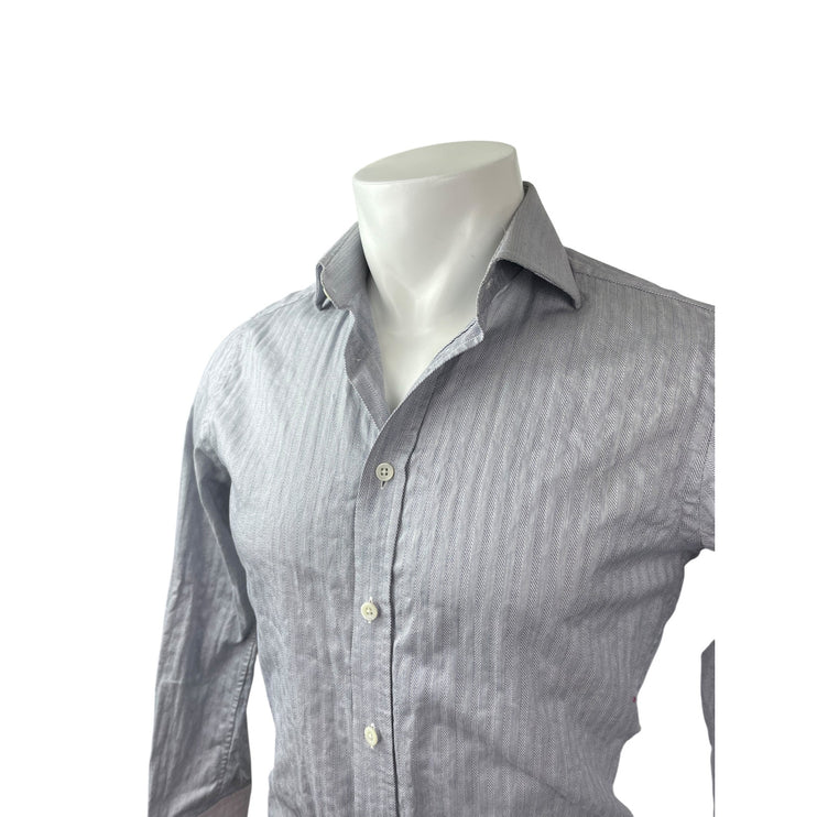 Charles Tyrwhitt Men's Gray Striped Long Sleeve Button Down Shirt Top Size S