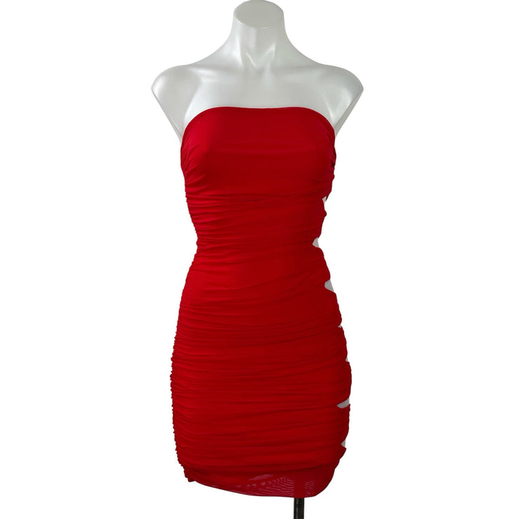 Celebrity By Hera Red Strapless Tube Bandeau Cutout Bandage Mini Bodycon Dress S