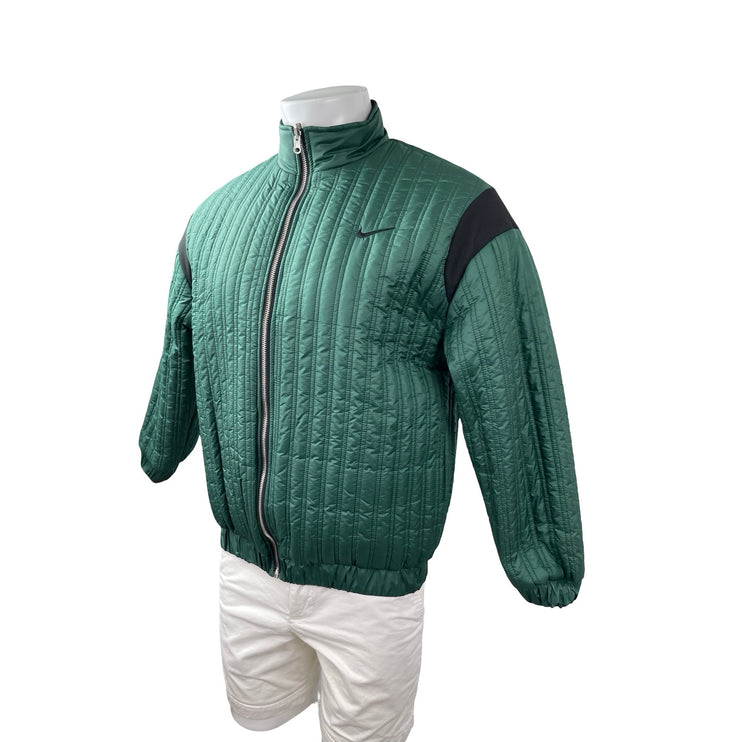 Nike Men's Green Black Reversible Quilted 90s Puffer Full Zip Coat Jacket Size S
