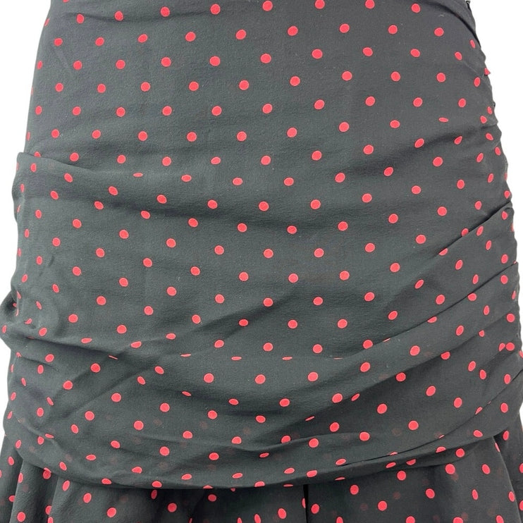 Veronica Beard Black Red Polka Dots 100% Silk Ruffle Ruched Mini Pencil Skirt 4