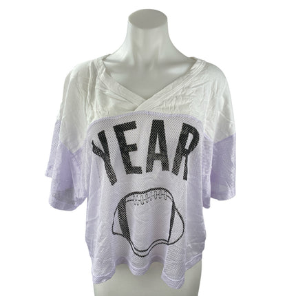 Year of Ours Women's Purple Colorblock Football Mesh Jersey T Shirt Tee Top Sz L