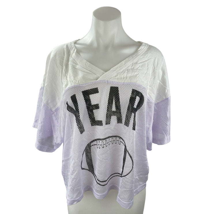 Year of Ours Women's Purple Colorblock Football Mesh Jersey T Shirt Tee Top Sz L