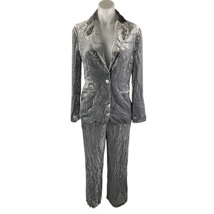 Karen Millen The Atelier Gray Crushed Velvet Long Sleeve Wide Leg Pants Set Sz 2