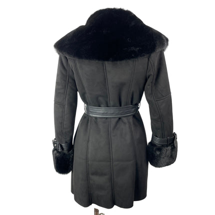Karen Millen Black Long Sleeves Faux Shearling Collar & Cuff Belted Short Coat 2