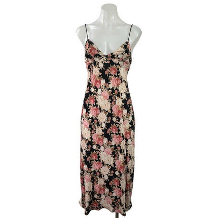 Hello Molly Black Pink Floral Sleeveless Cami Camisole Maxi Summer Dress Size 4