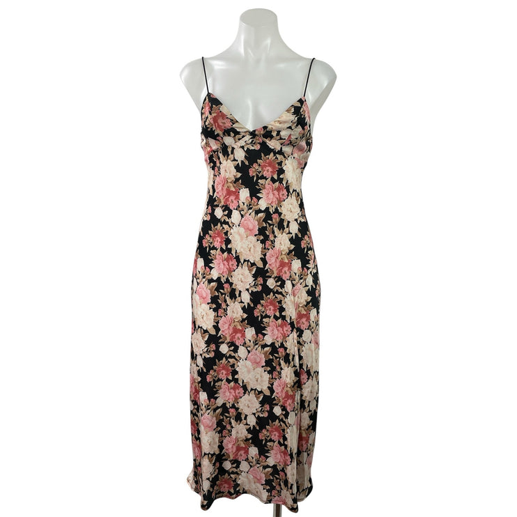 Hello Molly Black Pink Floral Sleeveless Cami Camisole Maxi Summer Dress Size 4