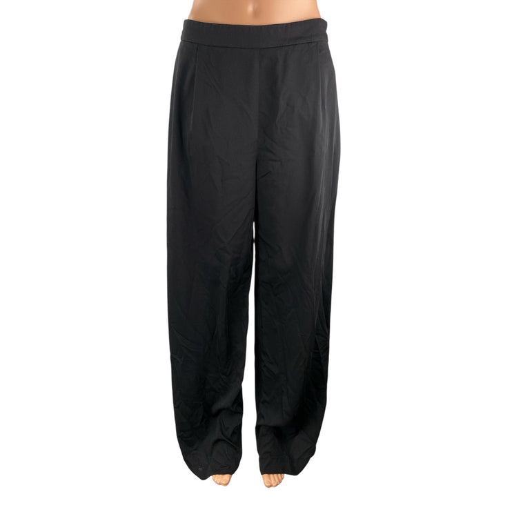 Zara Women's Black High Waisted Pleated Wide Leg Baggy Trousers Pants Size M